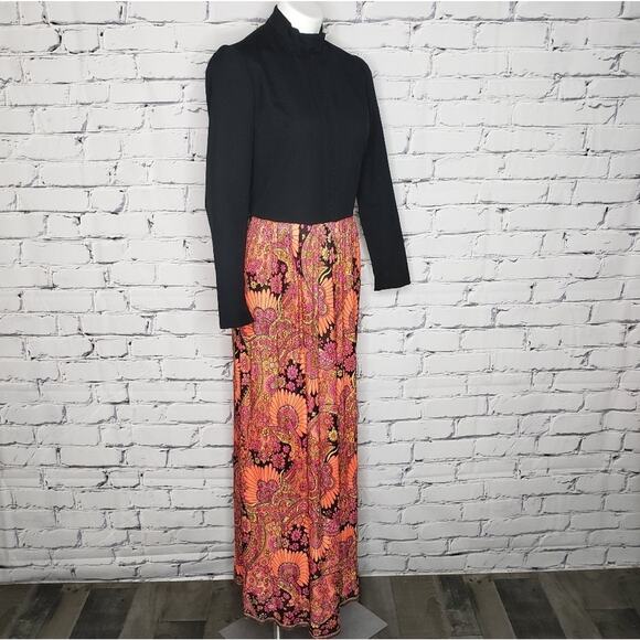 Vintage Neon Paisley Floral Maxi Dress, size Small - Picture 5 of 8